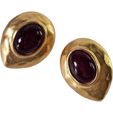 Vtg Jacqueline Ferrar Earrings, Gilt Ruby Lucite C