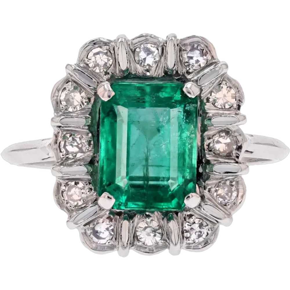 French 1970s Emerald Diamonds 18 Karat White Gold… - image 1