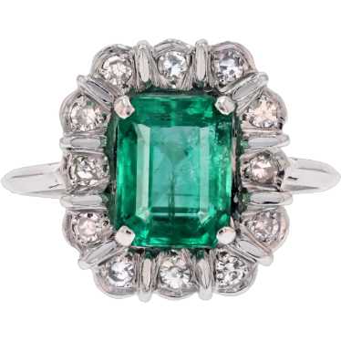 French 1970s Emerald Diamonds 18 Karat White Gold… - image 1