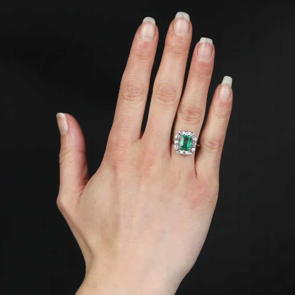 French 1970s Emerald Diamonds 18 Karat White Gold… - image 2