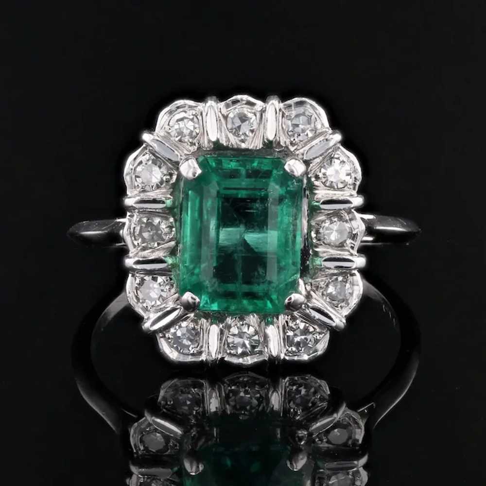 French 1970s Emerald Diamonds 18 Karat White Gold… - image 5