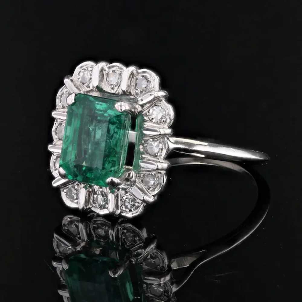 French 1970s Emerald Diamonds 18 Karat White Gold… - image 7