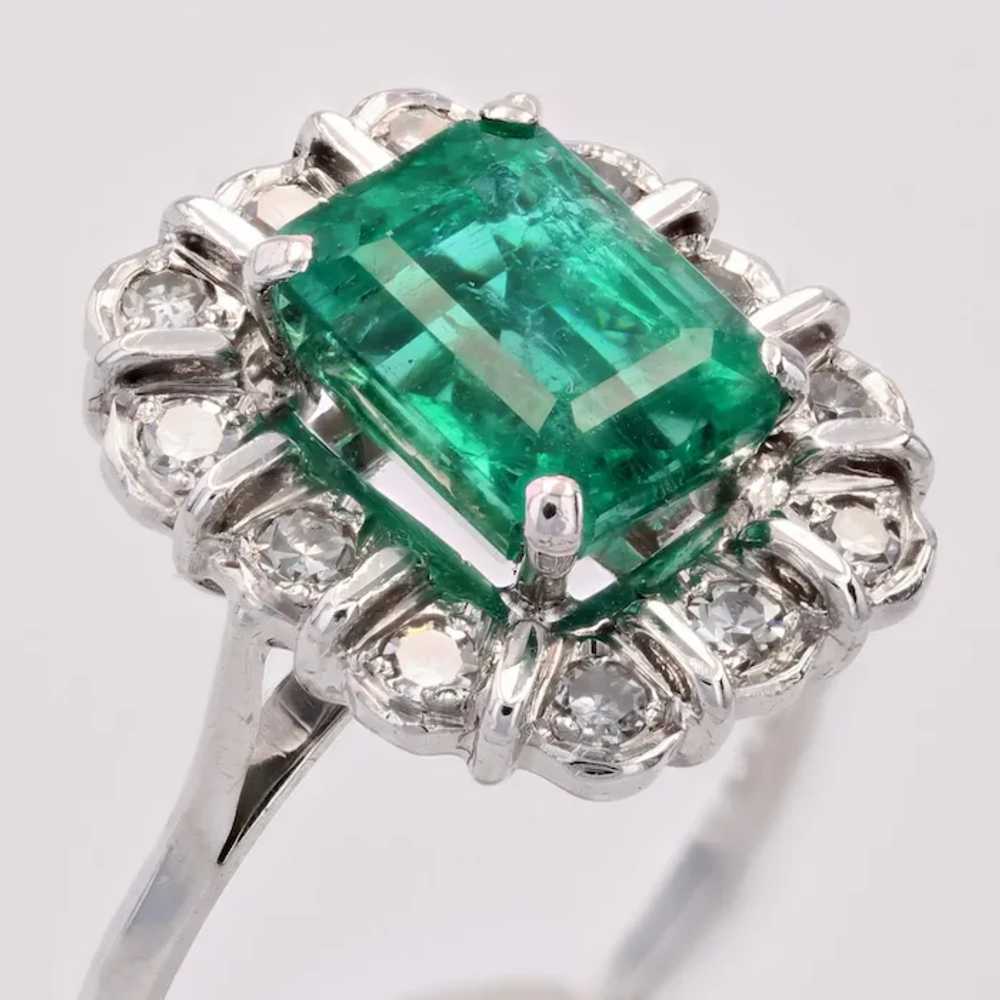 French 1970s Emerald Diamonds 18 Karat White Gold… - image 9