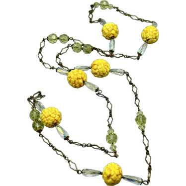 Yellow Tone Vintage Glass & Plastic Beads Station… - image 1
