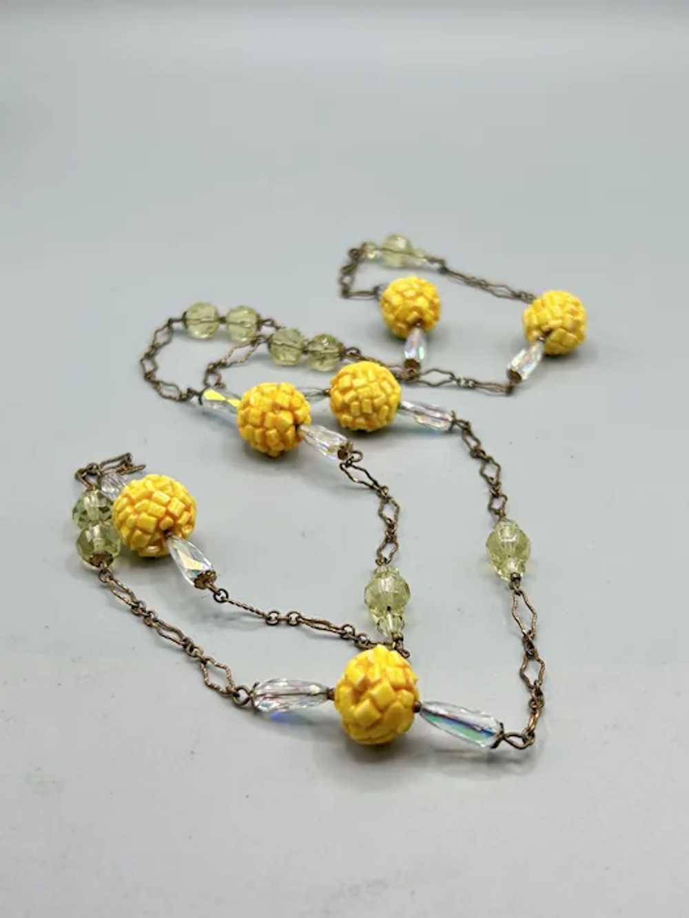 Yellow Tone Vintage Glass & Plastic Beads Station… - image 2