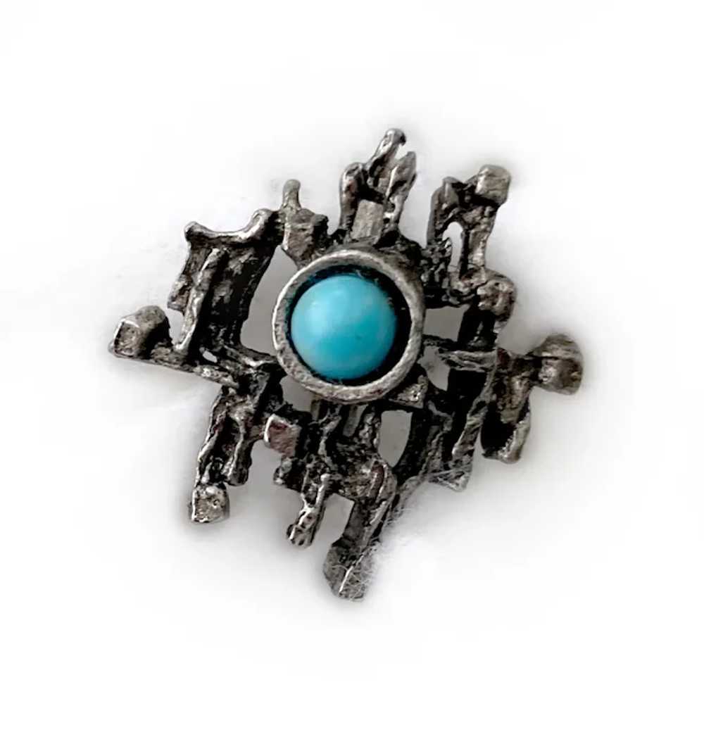 Brutalist-Style Ring with Faux Turquoise Cabochon… - image 2