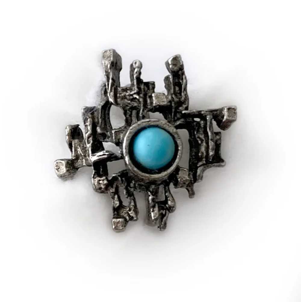 Brutalist-Style Ring with Faux Turquoise Cabochon… - image 3