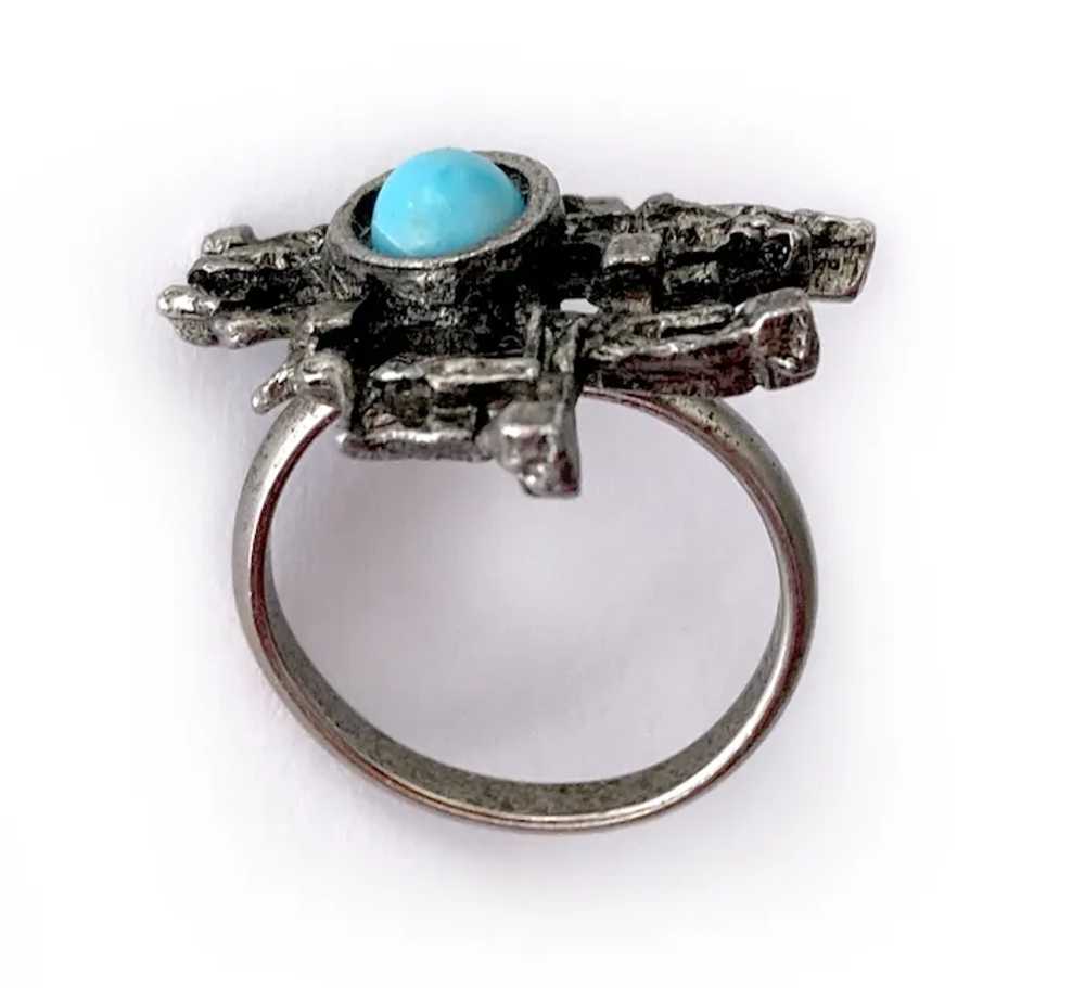 Brutalist-Style Ring with Faux Turquoise Cabochon… - image 4