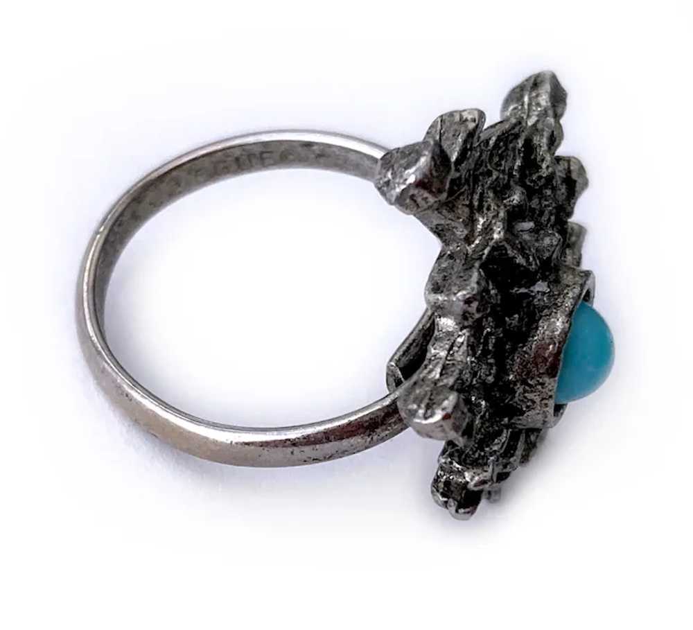 Brutalist-Style Ring with Faux Turquoise Cabochon… - image 6