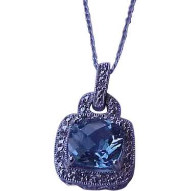 Helzberg 10K White Gold  Pendant:Blue Topaz & Diam