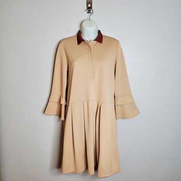 Ganni Tiered Bell Sleeve Pleated Mini Shirt Dress 