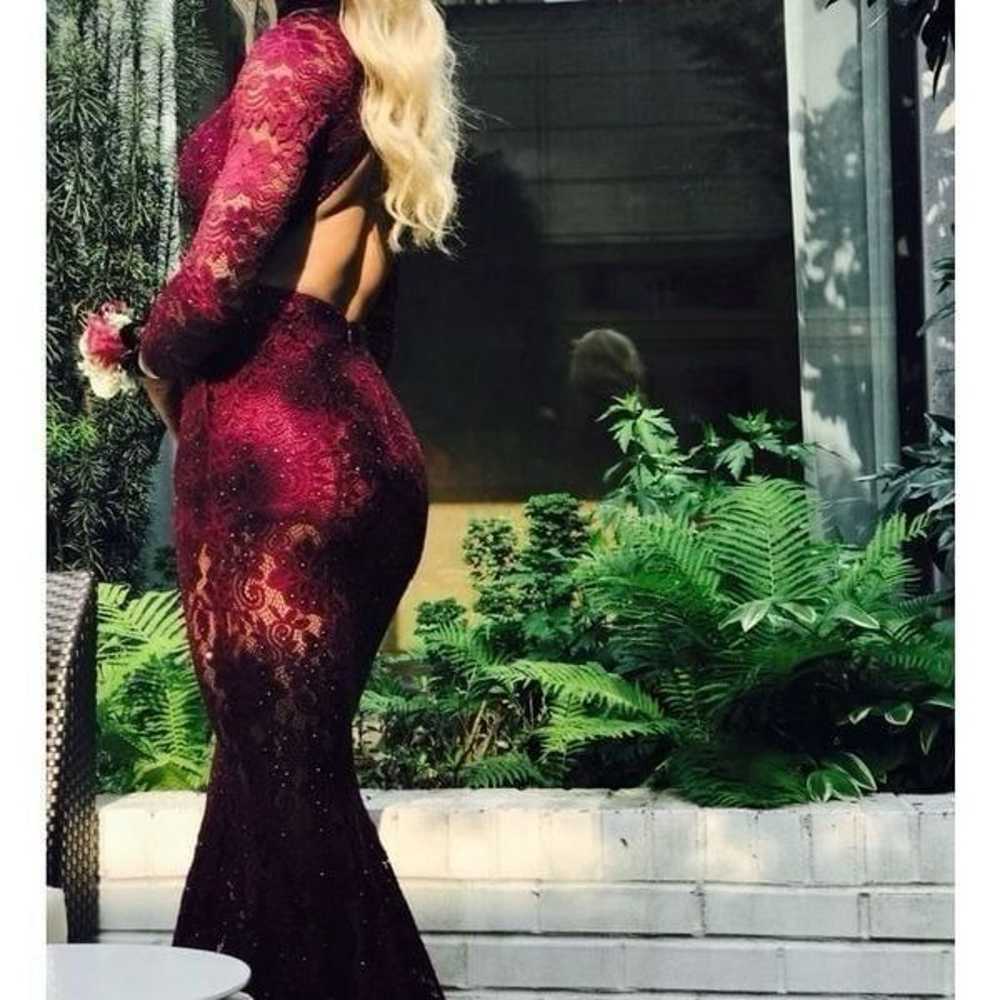 Elegant Burgundy Lace Mermaid Gown with Open Back - image 3