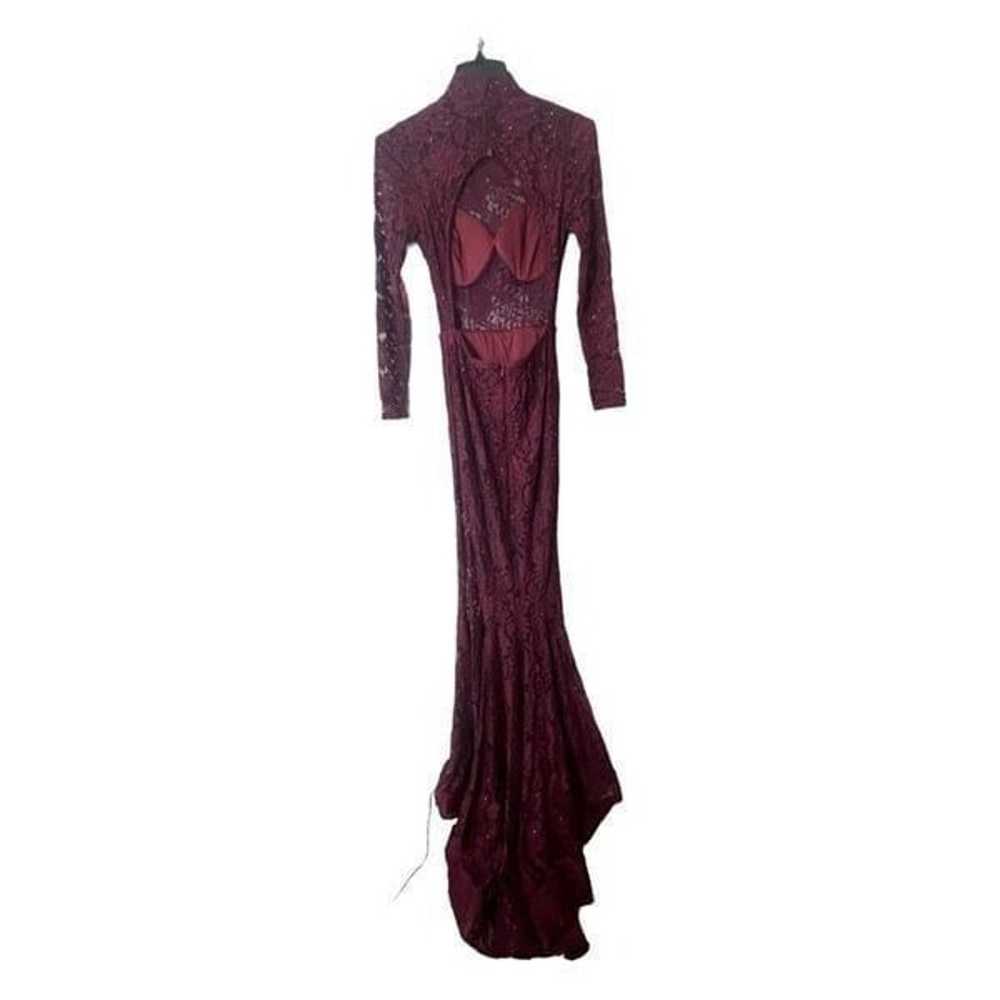 Elegant Burgundy Lace Mermaid Gown with Open Back - image 6