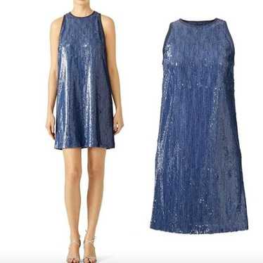 Carmen Marc Valvo Denim Sequin Shift Denim Blue W… - image 1