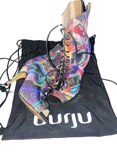 Burju Sierralynn- Graffiti Print Lace Up Open Toe