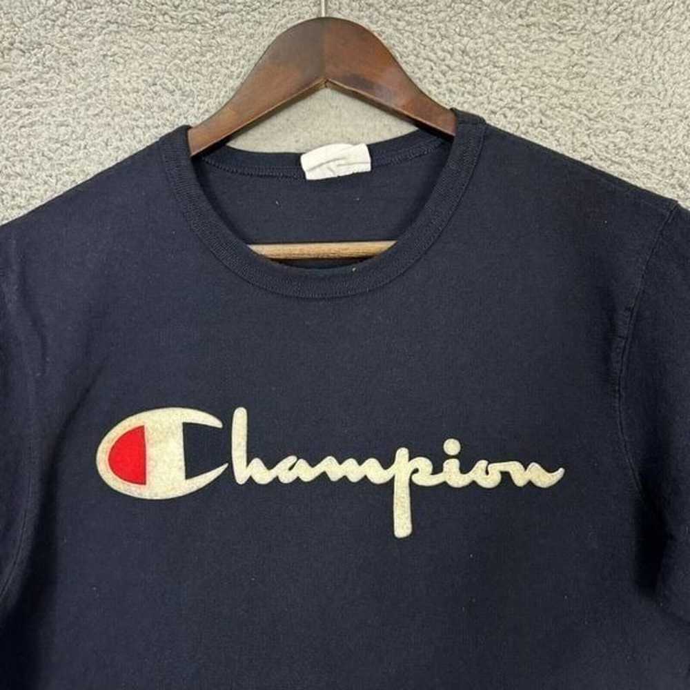 Champion shirt mens medium blue script spellout v… - image 2