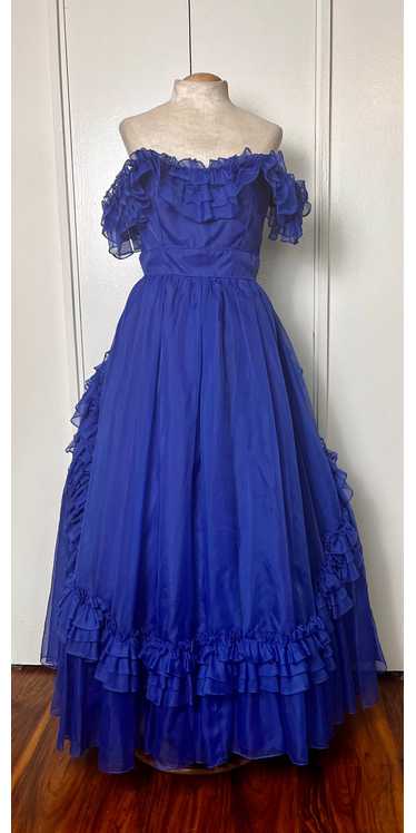 Vintage 1980's "Lorrie Deb" Blue Ruffles Gown