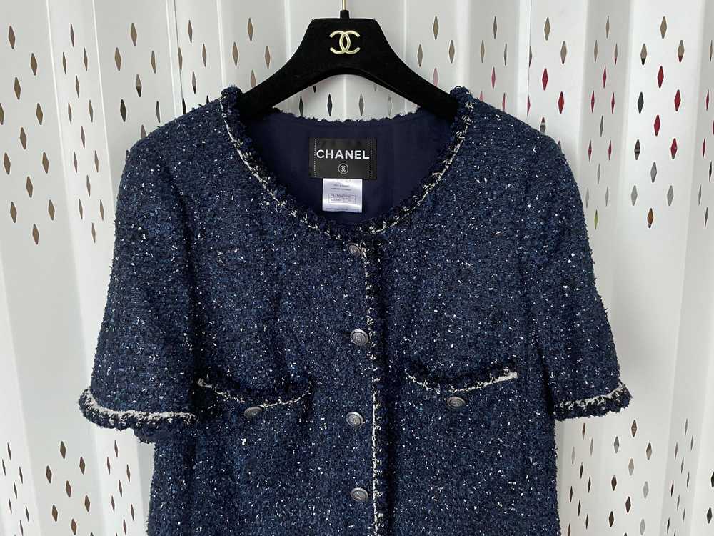 Product Details Chanel Navy Short Sleeve Tweed Ja… - image 3