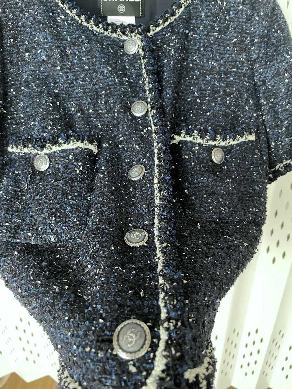 Product Details Chanel Navy Short Sleeve Tweed Ja… - image 5
