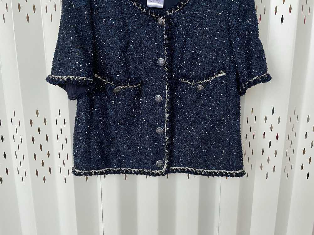Product Details Chanel Navy Short Sleeve Tweed Ja… - image 8