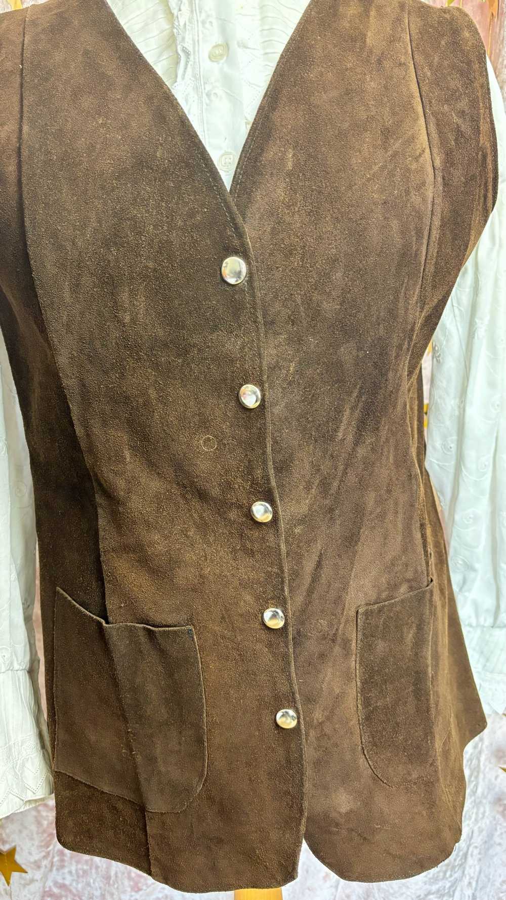 Vintage 60s Genuine Suede Popper Front Waistcoat … - image 3