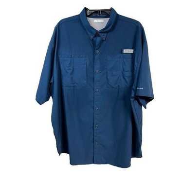 Columbia Mens Blue Short-Sleeve Omni-Shade Button… - image 1
