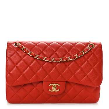 CHANEL Pearly Caviar Quilted Jumbo Double Flap Or… - image 1