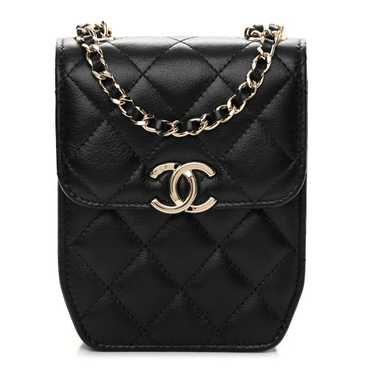 CHANEL Calfskin Quilted Clutch with Chain Black