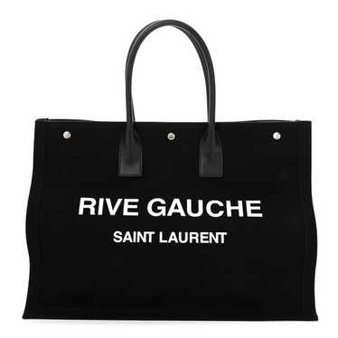 SAINT LAURENT Linen Calfskin Rive Gauche Tote Blac