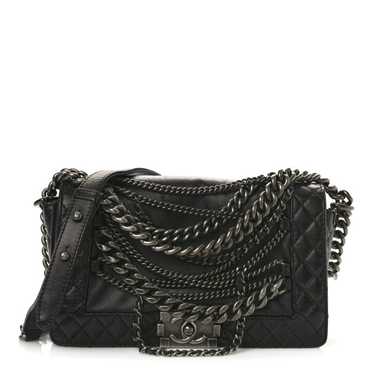 CHANEL Calfskin Enchained Medium Boy Flap Black