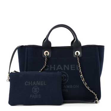 CHANEL Mixed Fibers Small Deauville Tote Navy