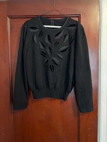 Brand Unknown Black leaf appliqué sweater (No lab… - image 1