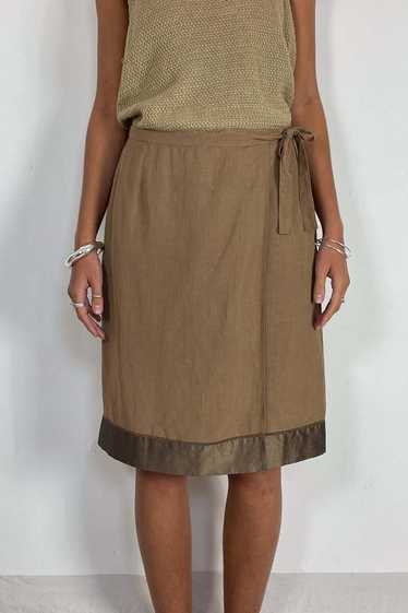 Linen and Silk Blend Wrap Skirt - Beige