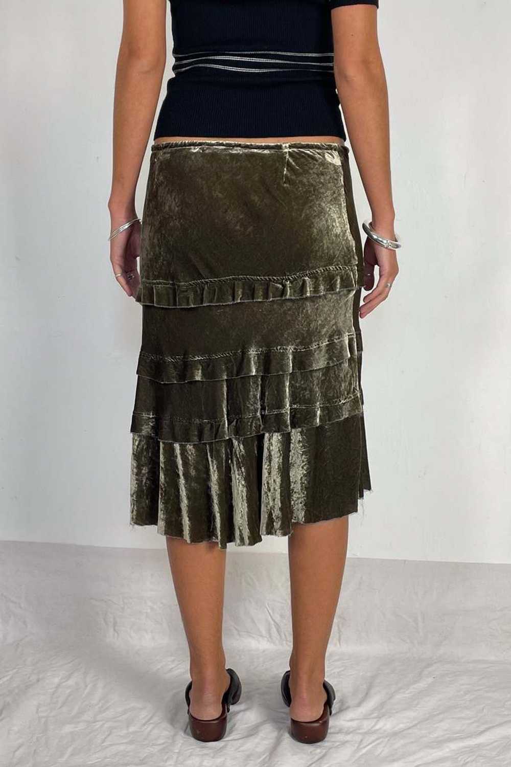 Y2K Layered Silk Velvet Skirt - Dark Khaki - image 3