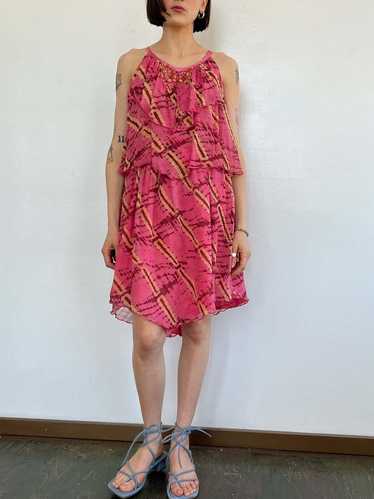 Anna Sui Silk Flutter Dress - Pink Tie Dye