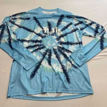 HUK Fishing Spiral Blue Tie Dye Long Sleeve Shirt… - image 1
