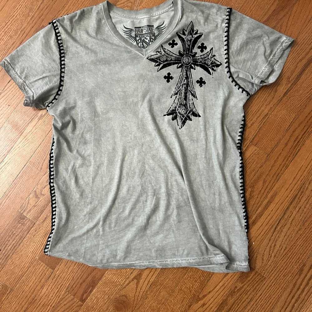 Raw State Grey Cross Soft Short Sleeve Shirt Large - image 1