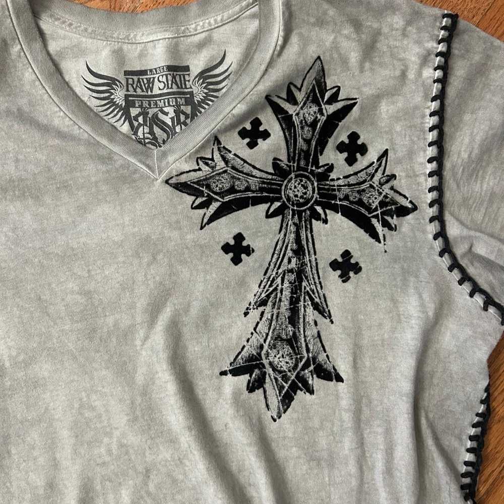 Raw State Grey Cross Soft Short Sleeve Shirt Large - image 2