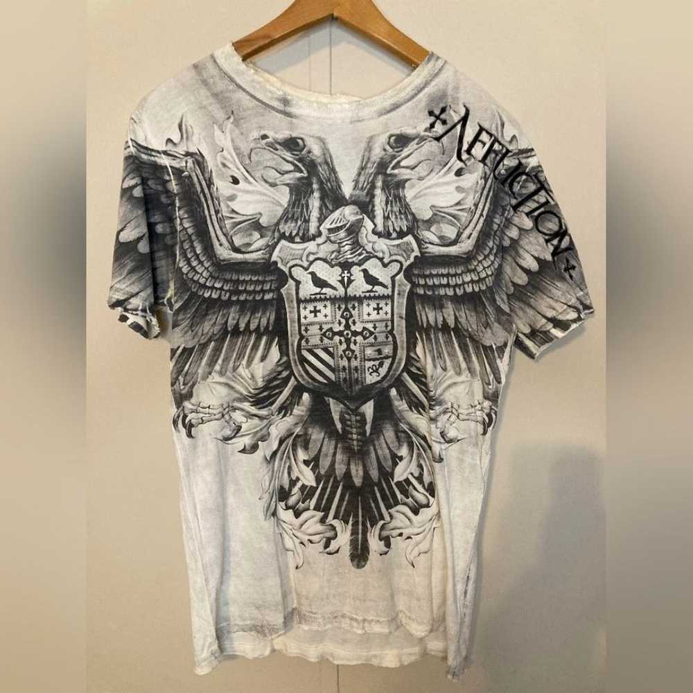 Affliction Black and White T-shirt with Eagle Cre… - image 1