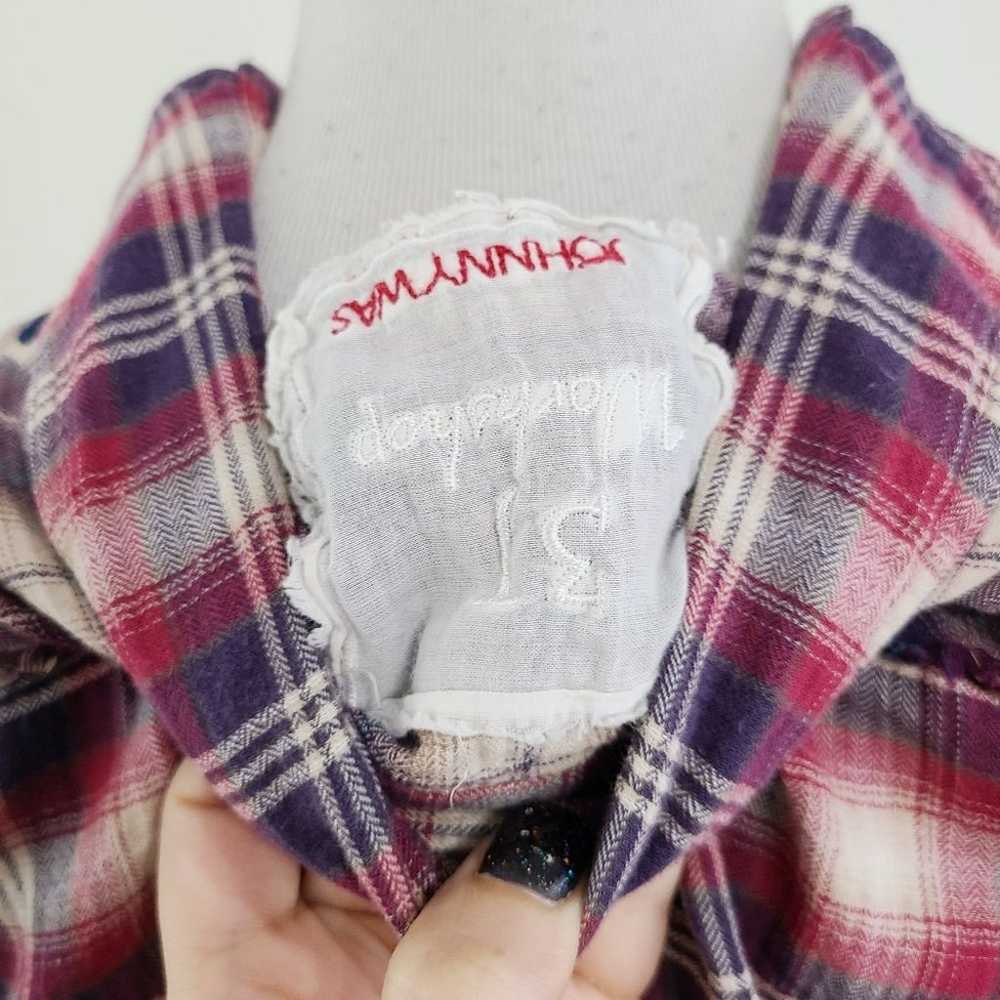 Johnny Was red blue plaid shirt floral embroidery… - image 5