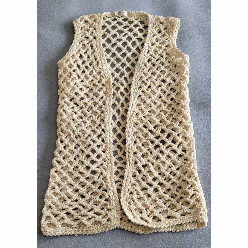 Vintage Crocheted Vest from 1960's, 100% Wool, ma… - image 1