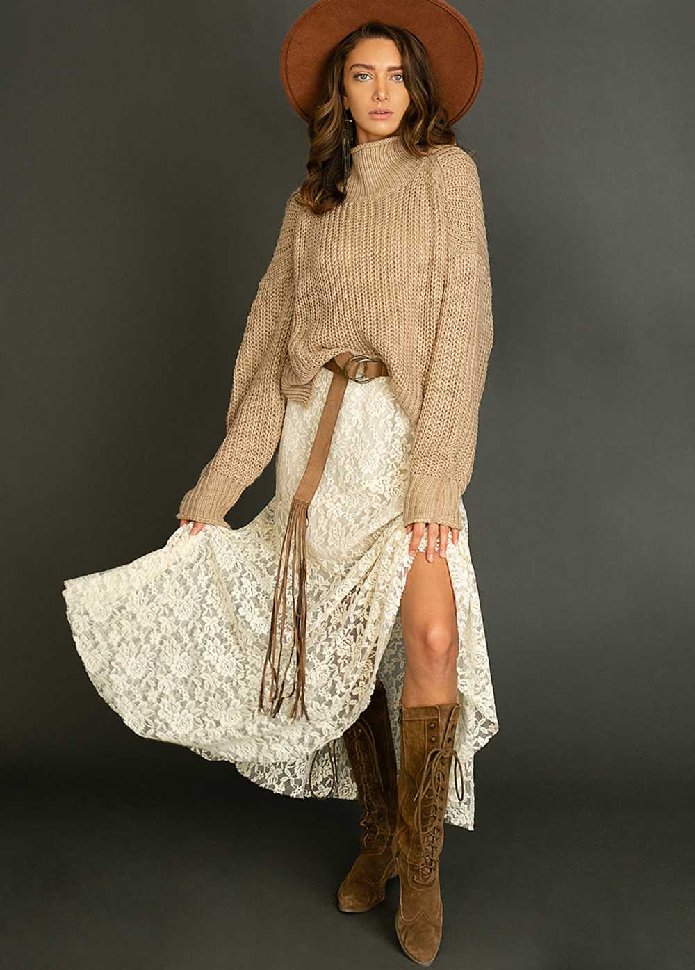 Joyfolie Seraphina Sweater in Heather Taupe - image 5