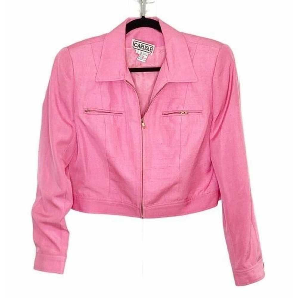 Carlisle Pink Silk Zipper Blazer Jacket - image 4