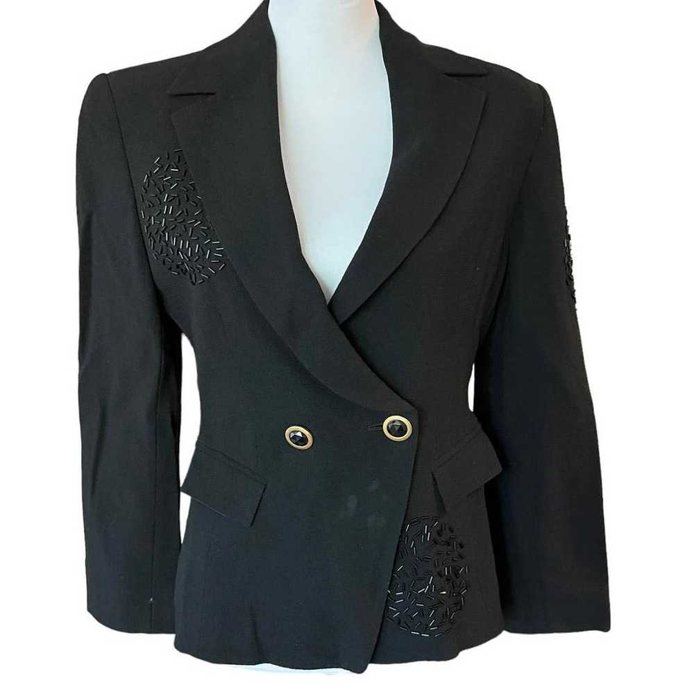 Vintage Laurel Sparkle Beaded Black Wool Jacket S… - image 1