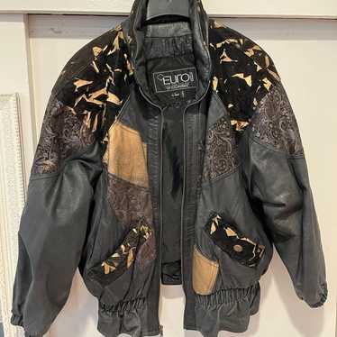 Vintage leather zip patchwork jacket women’s L