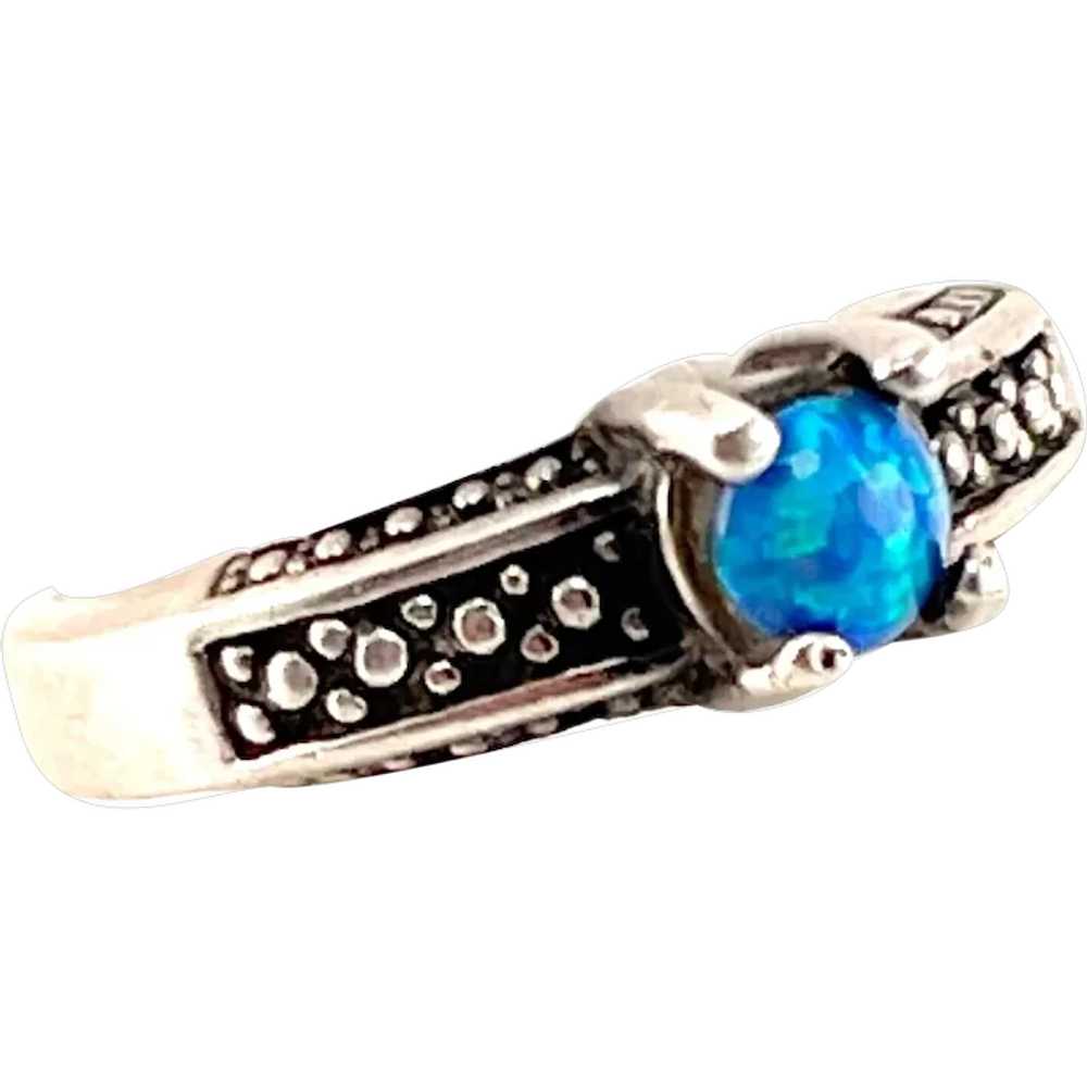 Round Pacific Blue Opal Stone 925 Sterling Prong … - image 1