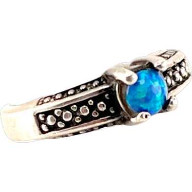 Round Pacific Blue Opal Stone 925 Sterling Prong … - image 1