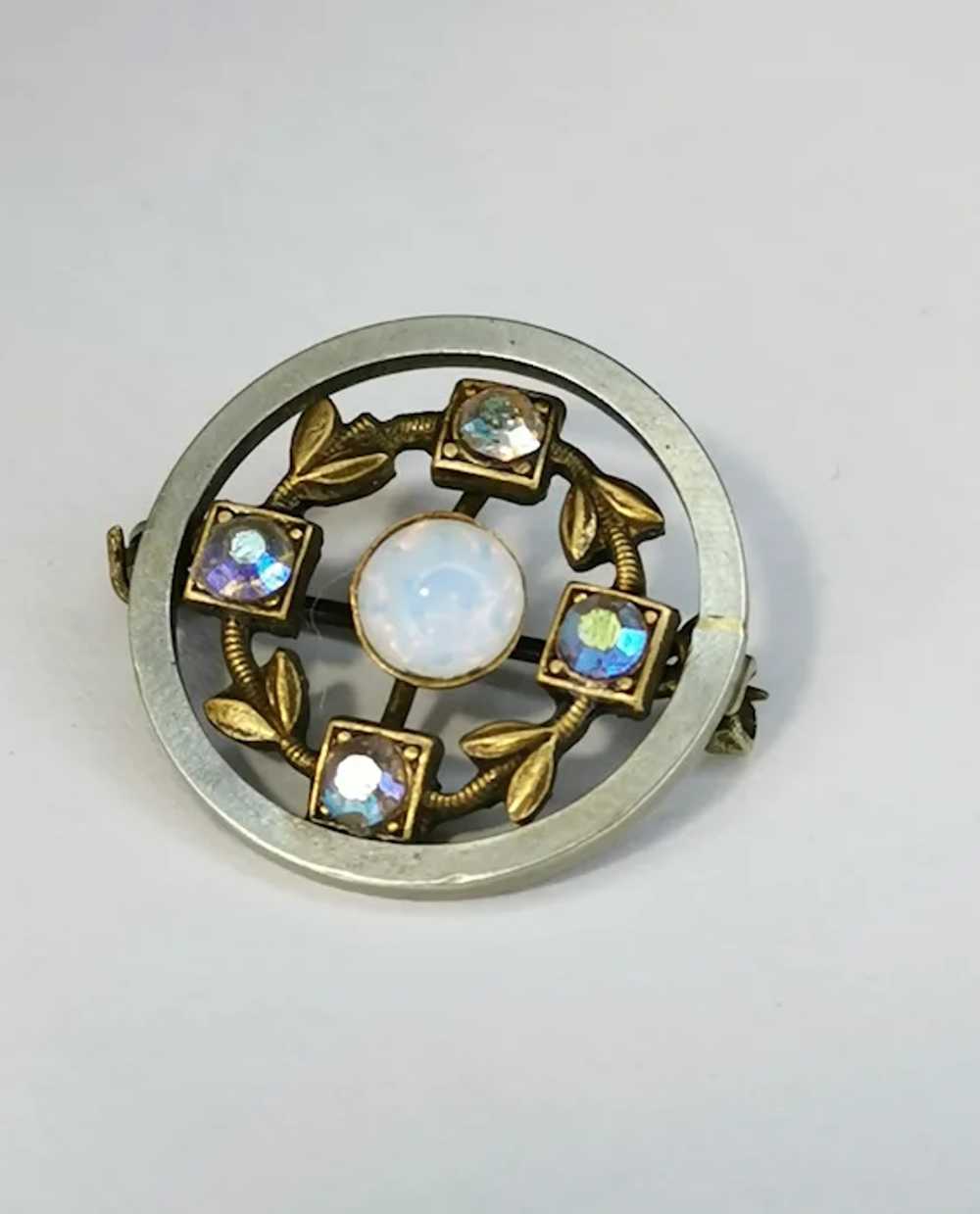 Two Tone Brooch with Opal and Paste Crystal - image 10