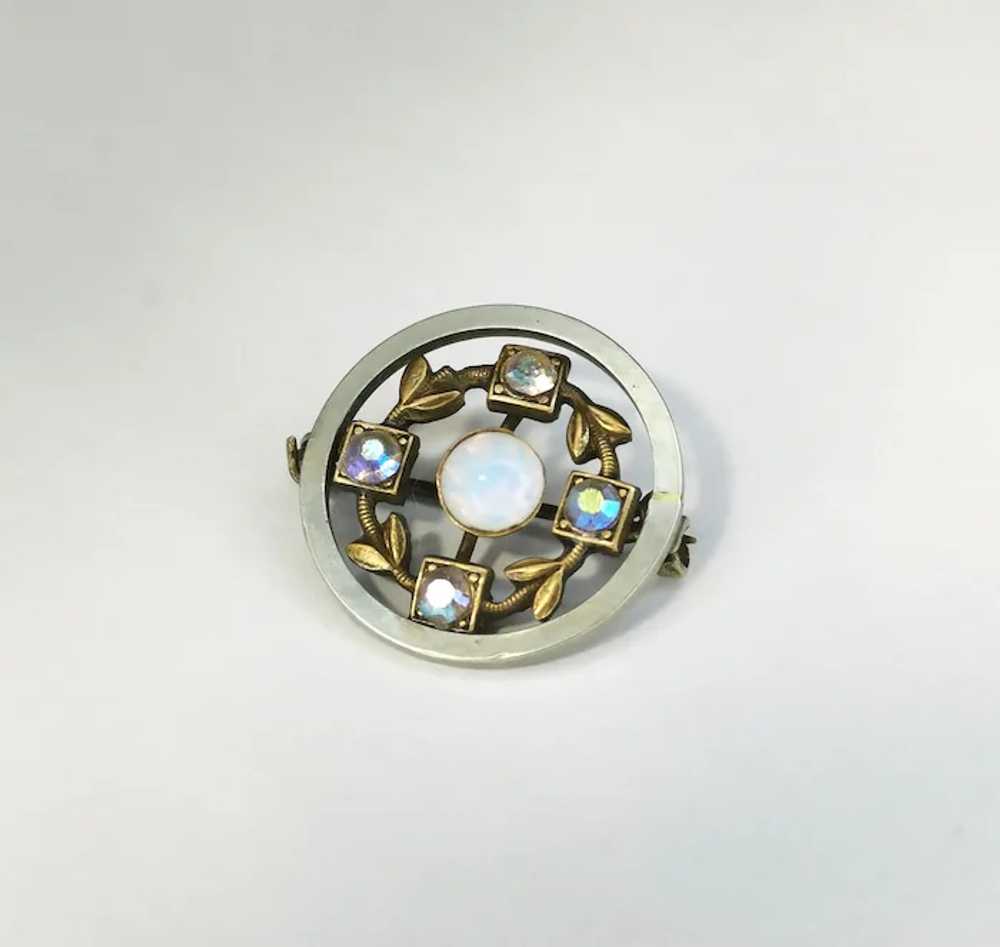 Two Tone Brooch with Opal and Paste Crystal - image 12