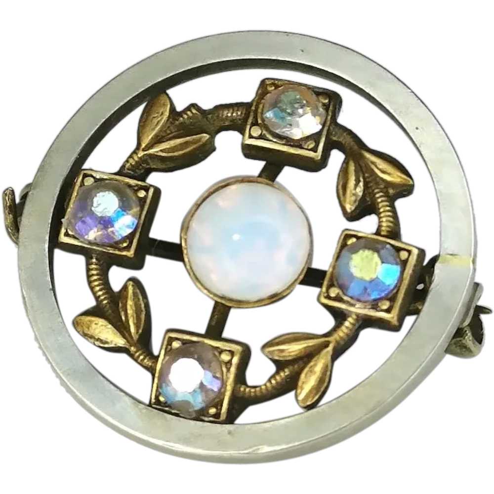 Two Tone Brooch with Opal and Paste Crystal - image 1